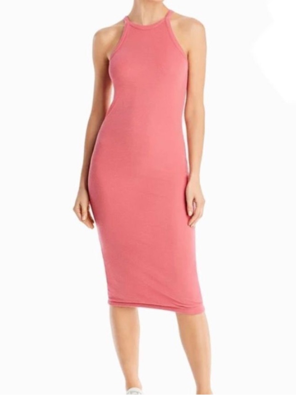 ATM | Pink Ribbed Midi Bodycon Modal Blend Tank Going Out Sleeveless Dress Small